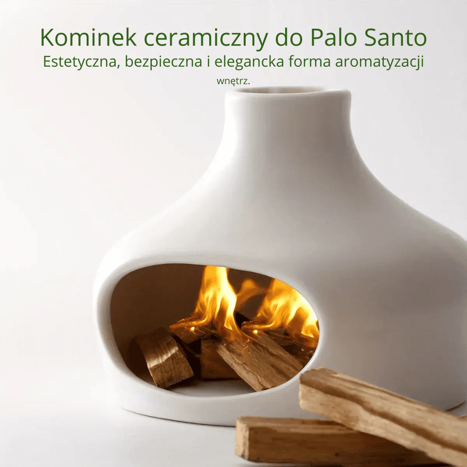Ceramiczny kominek do Palo Santo i szałwii z kominem. Estetyczna i bezpieczna forma aromatyzacji wnętrz; sprawdzi się także jako prezent do domu.